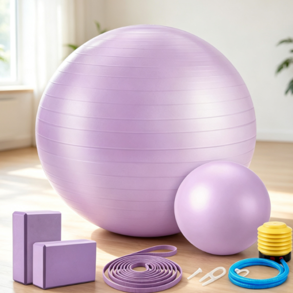 Yoga Ball, Block, and Stretch Band Set for Prenatal, Therapy, and Fitness