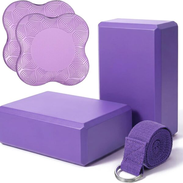 Yoga Block, Knee Pad, & Stretching Strap Combo for Pilates & Fitness Training